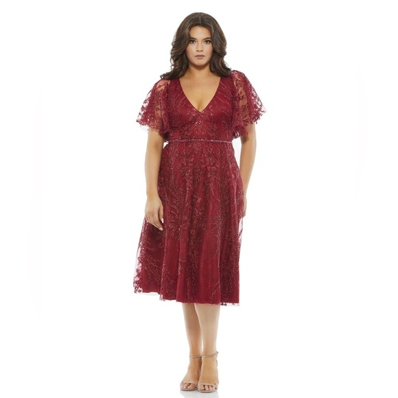 Mac Duggal 67904 NWT Butterfly Sleeve Embroidered Dress - Picture 1 of 7